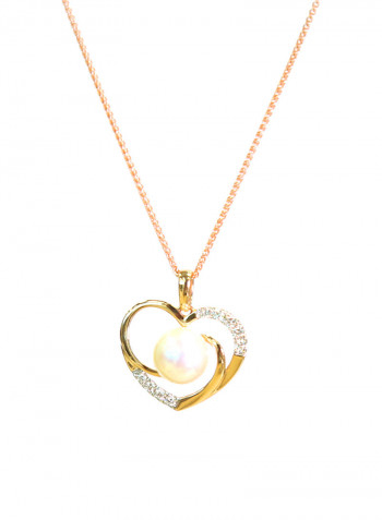 18K Gold Pearl Pendant With Diamond