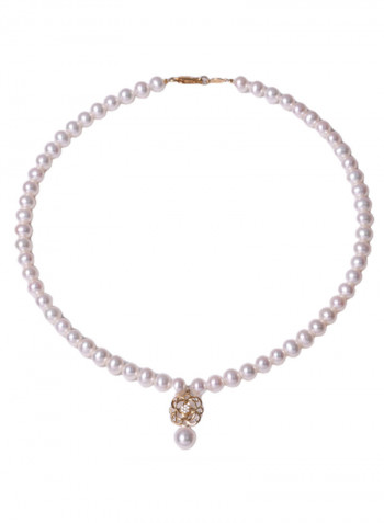 18K Gold Freshwater Pearl With Diamond Necklace