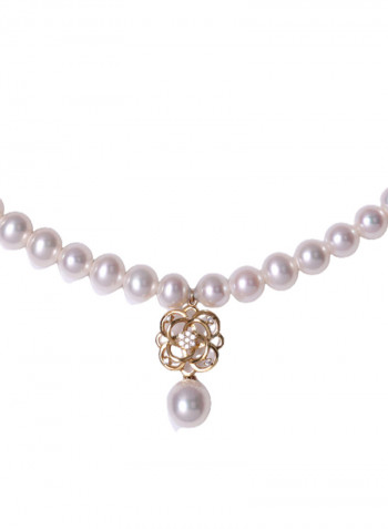 18K Gold Freshwater Pearl With Diamond Necklace