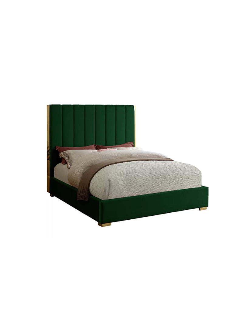 Upholstered King Bed With Spring Mattress Green/White 200x200x150cm