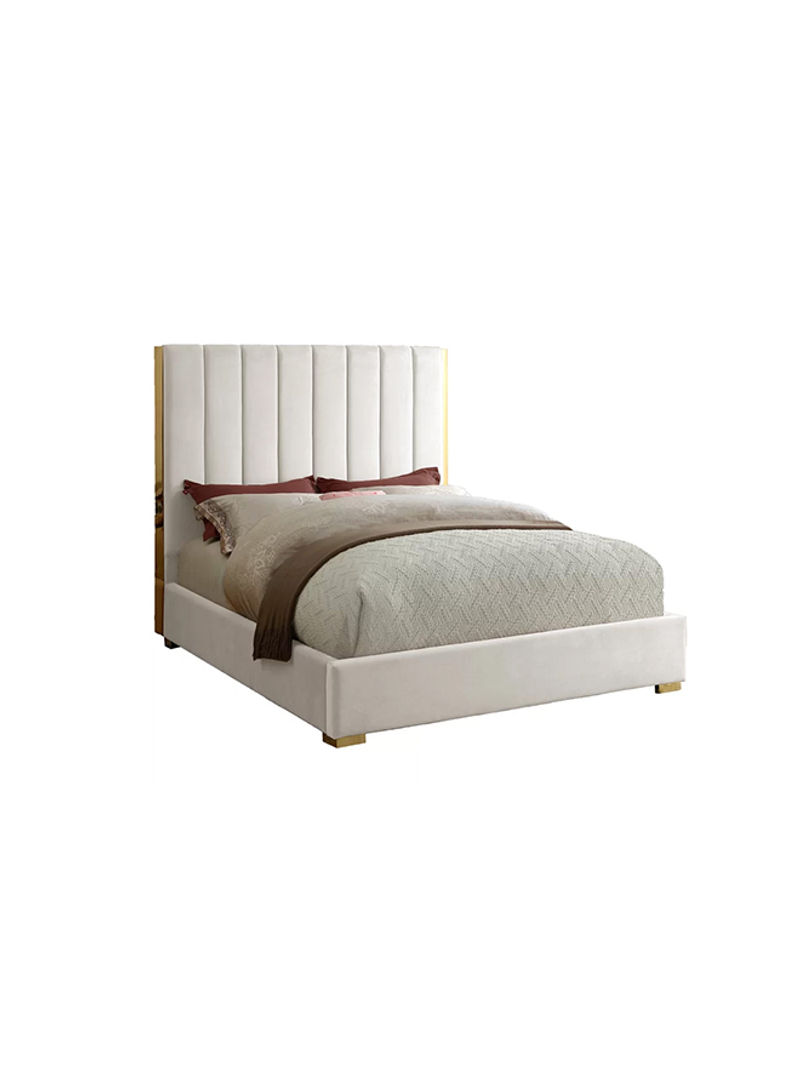 Upholstered Bed With Spring Mattress Cream/Grey 200x200x150cm