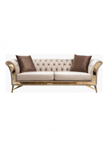 3-Seater Sofa With Two Cushions Beige 220 x 92cm