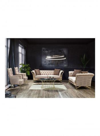 3-Seater Sofa With Two Cushions Beige 220 x 92cm