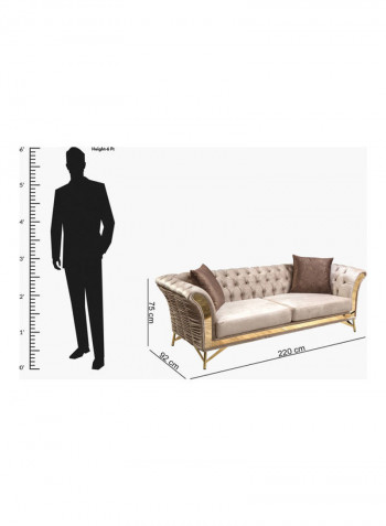 3-Seater Sofa With Two Cushions Beige 220 x 92cm