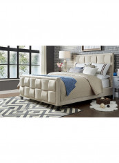 Upholstered Bed Frame Without Mattress Beige Super King