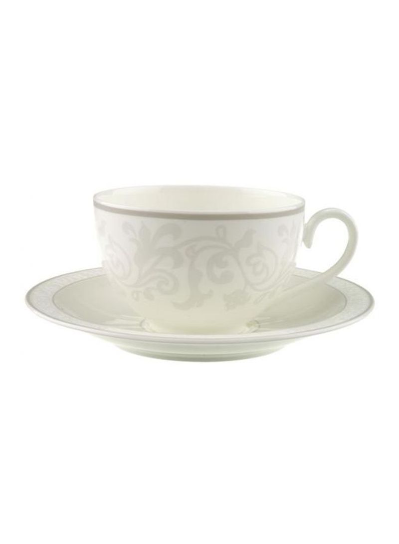 12-Piece Pearl Breakfast Cup And Saucer Set White/Grey