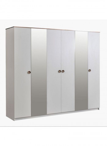 Rochelle 6-Door Wardrobe With Mirrors White/Silver 253x217.5x60cm