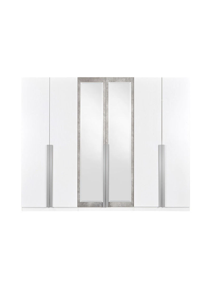 Cementino 6-Doors Wardrobe With Mirrors White