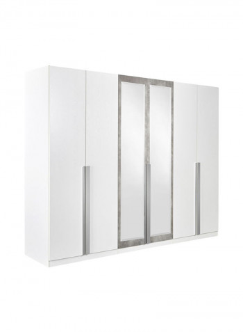 Cementino 6-Doors Wardrobe With Mirrors White