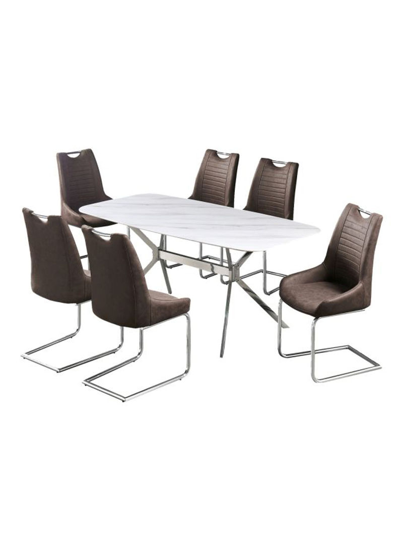 Newton 6-Seater Dining Table And Chair Set White/Brown/Silver