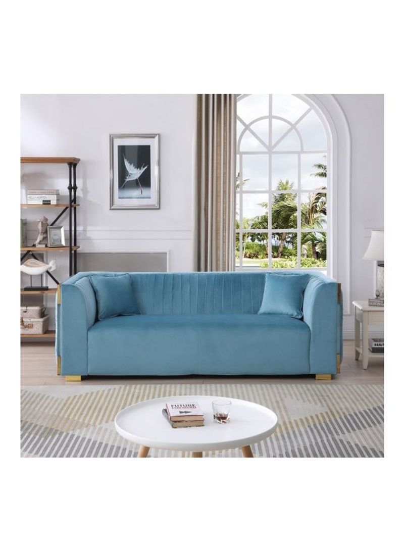 Annalisa 3-Seater Velvet Sofa With 2-Cushions Blue 230x88x77cm
