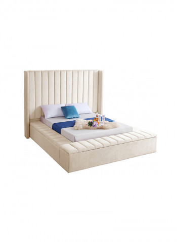 Hugo Velvet Upholsterd King Bed Without Mattress Beige