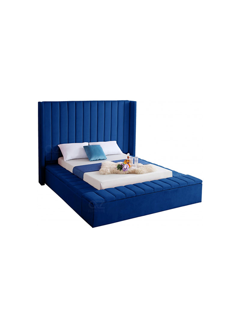 Hugo Velvet Upholsterd King Bed Without Mattress Blue