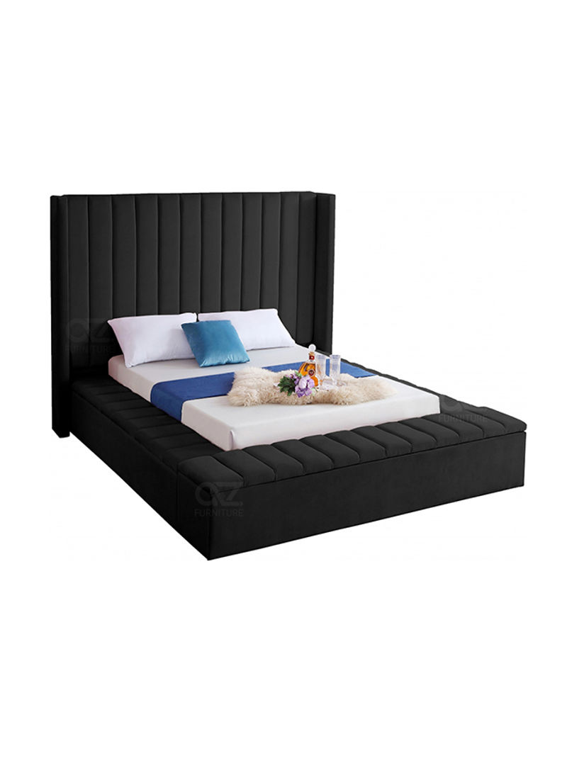 Hugo Velvet Upholsterd King Bed Without Mattress Black