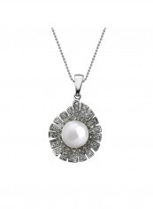 18 Karat Pearl And White Gold Diamond Pave Pendant