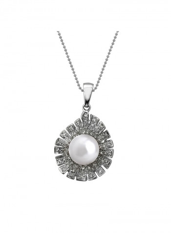 18 Karat Pearl And White Gold Diamond Pave Pendant