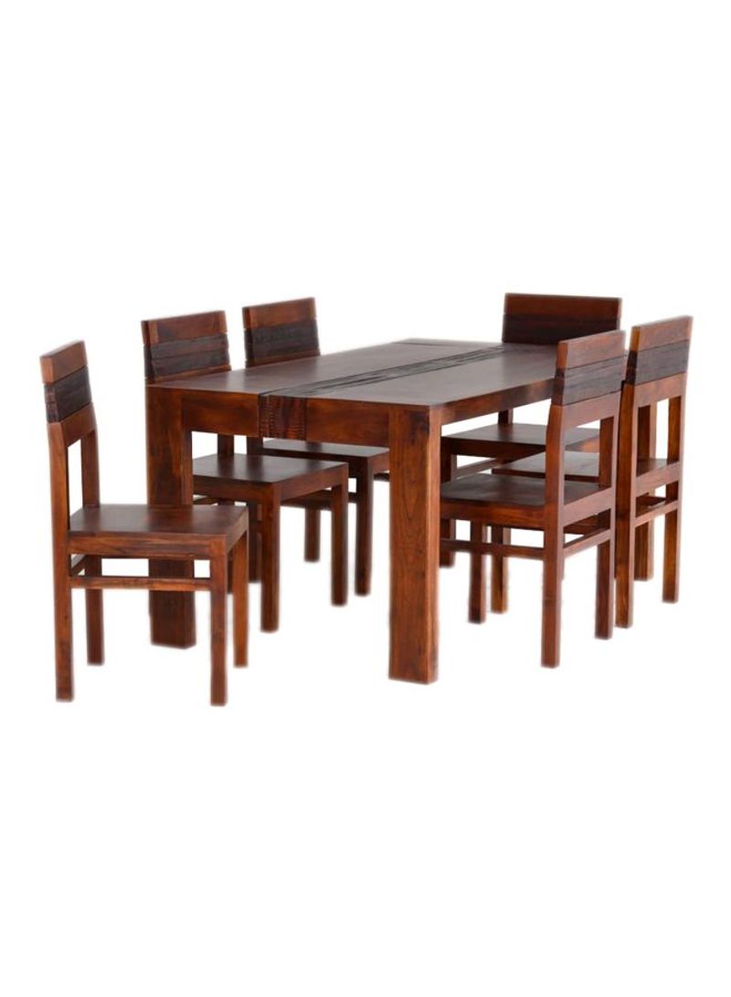 Giza 7-Piece Dining Set Table Set Brown 160x90x76cm