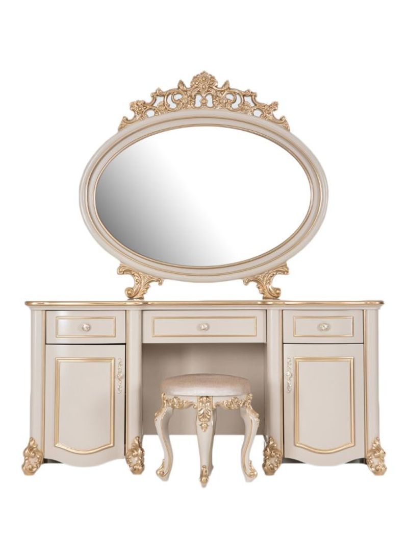 Farida Wooden Dresser With Mirror And Stool Beige/Gold 173x48x205cm