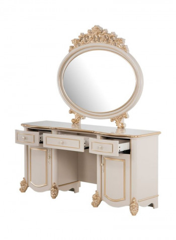 Farida Wooden Dresser With Mirror And Stool Beige/Gold 173x48x205cm