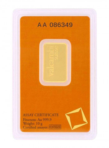 Valcambi Suisse 24K (999.9) 10g Gold Bar