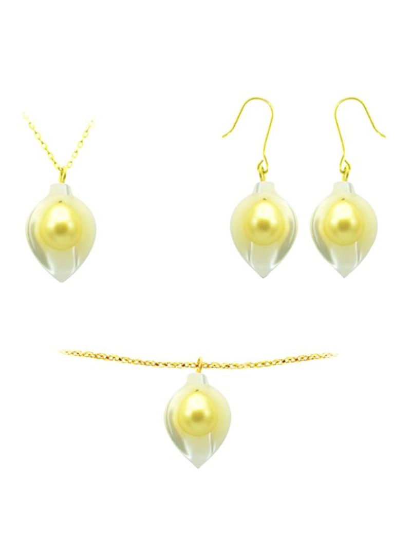 18 Karat Gold Calla Lily Mother Of Pearl Jewellery Set