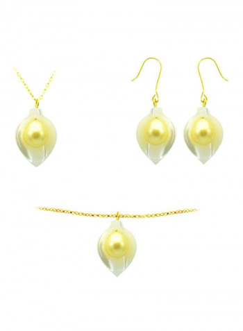 18 Karat Gold Calla Lily Mother Of Pearl Jewellery Set