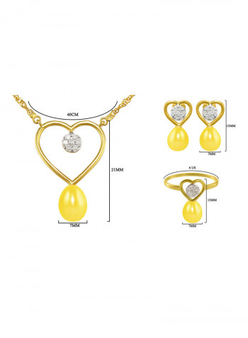 18 Karat Gold Diamonds Pearls Solitaire Heart 3 Piece Jewellery Set