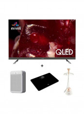65 Inch QLED Android Smart TV With SoundBar System, 3 Stage Garment Steamer , Smart Air Purifier 5-Layer Filters And 4 Precise Sensors Digital Weighing Scale 65EV350QA/EVIR-GS1750G/AP-43W/EVSC-5HB Black