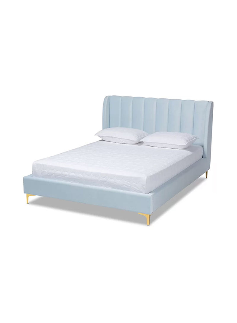 Colley Low Profile Platform Super King Bed With Spring Mattress Blue 200x200cm