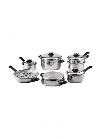 17-Piece Stainless Steel Cookware Set Silver/Black