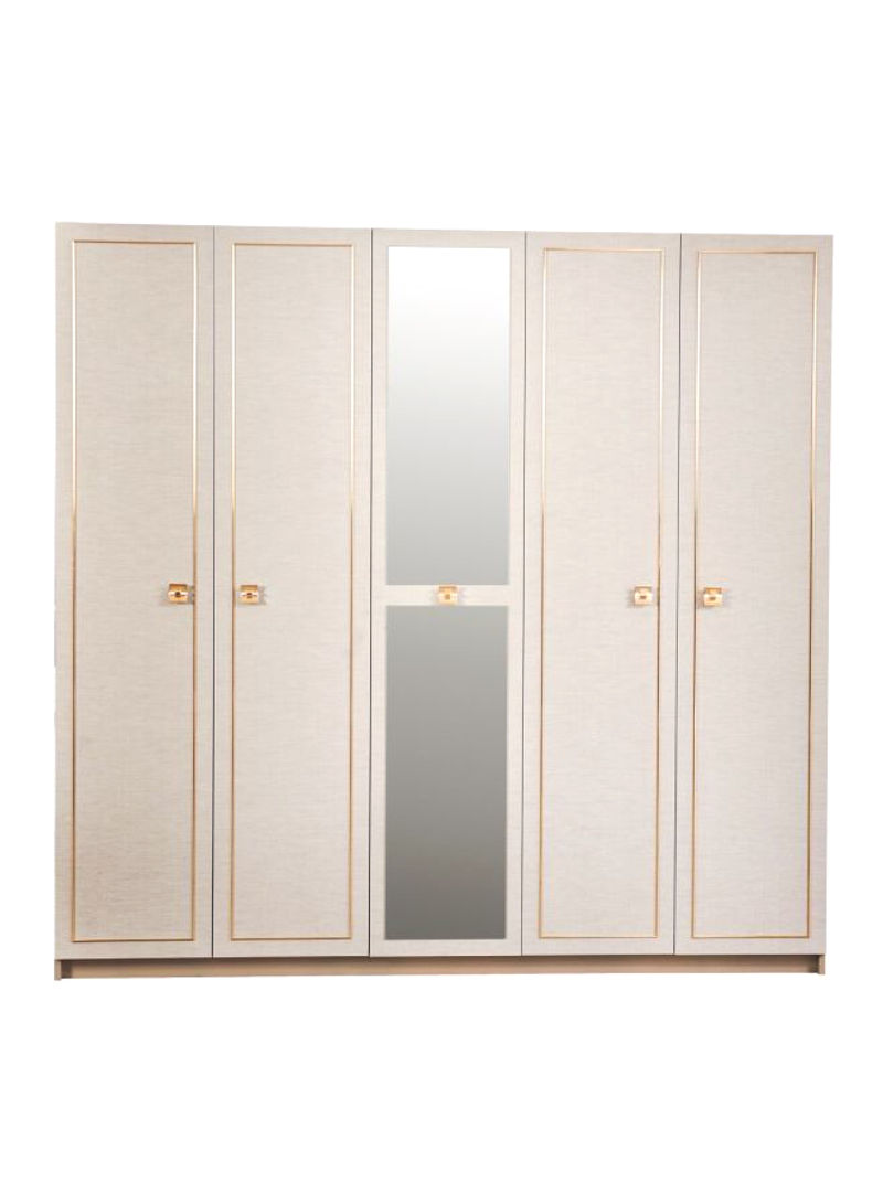 Sienna 5-Door Wardrobe With Mirror Beige/Silver 223x216x59.5cm
