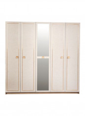 Sienna 5-Door Wardrobe With Mirror Beige/Silver 223x216x59.5cm