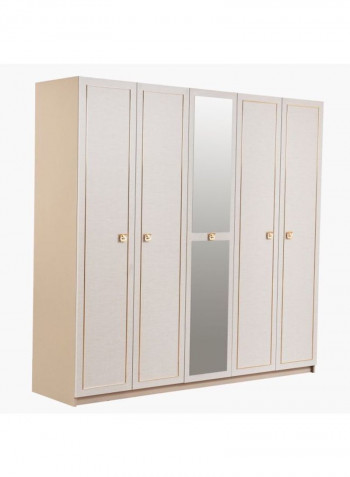 Sienna 5-Door Wardrobe With Mirror Beige/Silver 223x216x59.5cm