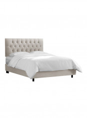 Velvet Tufted Bed With Mattress Light Grey/White Super King