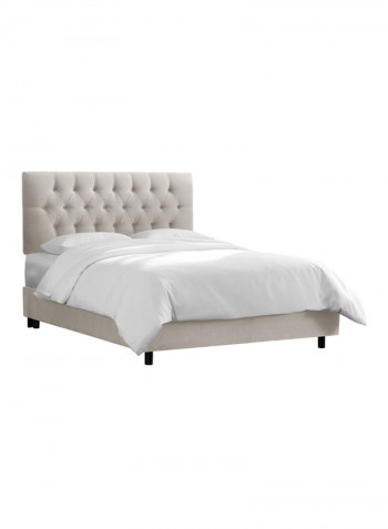 Velvet Tufted Bed With Mattress Light Grey/White Super King