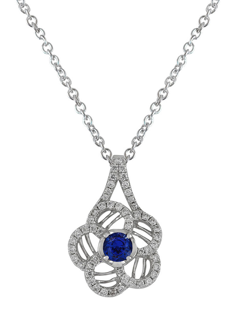 0.29 Ct Floral Design Sapphire Diamond Pendant White Gold