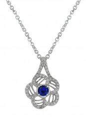0.29 Ct Floral Design Sapphire Diamond Pendant White Gold