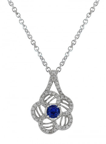 0.29 Ct Floral Design Sapphire Diamond Pendant White Gold