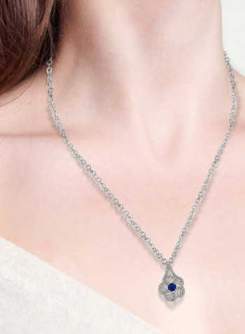 0.29 Ct Floral Design Sapphire Diamond Pendant White Gold