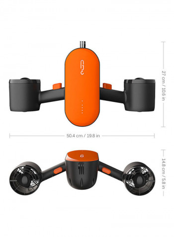 Underwater Sea Scooter with Action Camera Mount Dual Motors Max Depth 98FT 60min 4mph Water Sports Swimming Pool Diving Black & orange 60.00*19.00*34.00cm