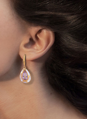 Amethyst Pear Shape Earrings Gold