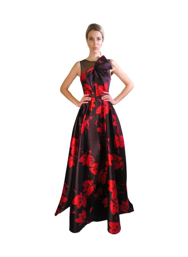 Floral Printed Maxi Dress Black/Red