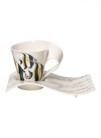 12-Piece Nwc Moori Idol Mug With Plate Set White/Black/Yellow