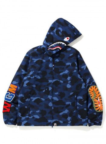 Colour Camo Shark Hoodie Jacket Navy Blue