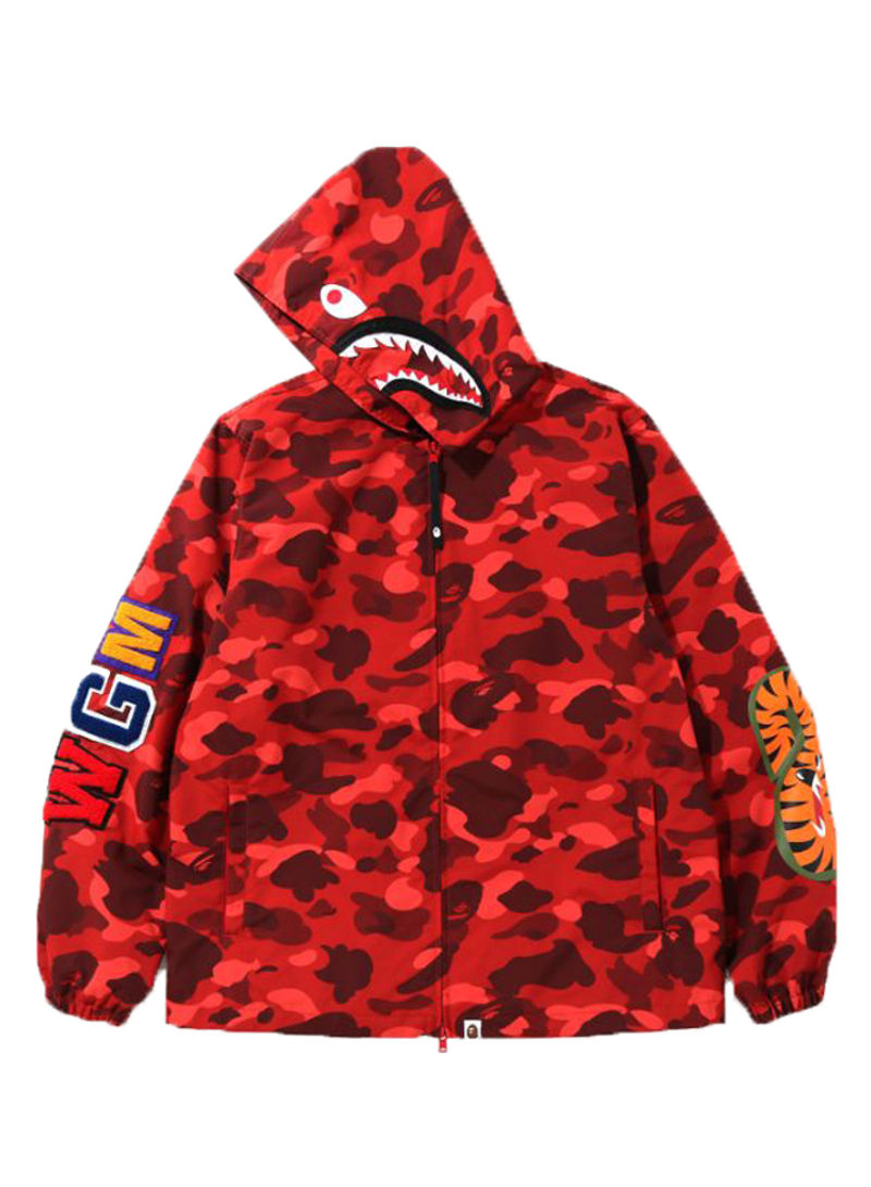 Colour Camo Shark Hoodie Jacket Red/Brown