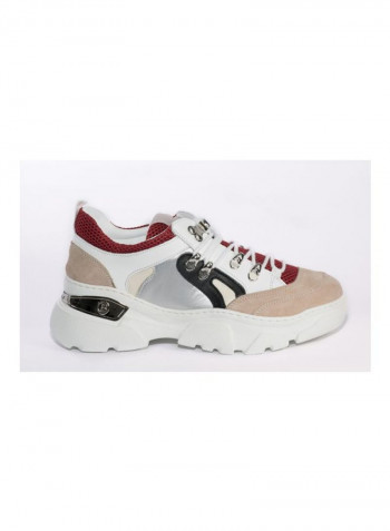 Leather Lace-up Sneakers Red/White/Beige
