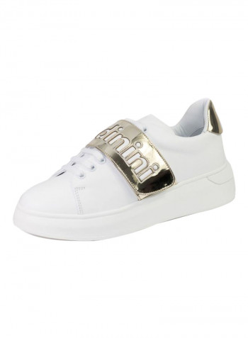 Leather Lace-up Sneakers White/Gold