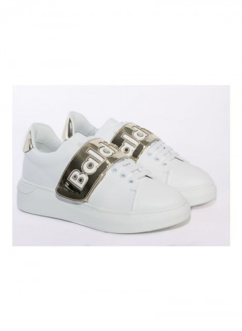 Leather Lace-up Sneakers White/Gold