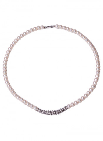 18K White Gold Freshwater Pearl With Diamond Necklace