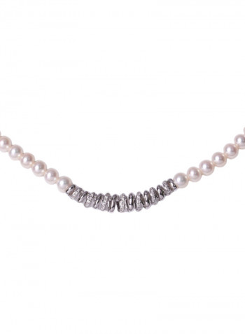 18K White Gold Freshwater Pearl With Diamond Necklace